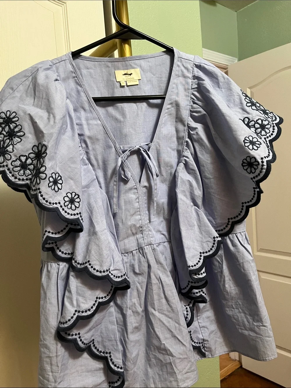NWT Kate Spade Scalloped Embroidered Ruffle Blouse Sz XS